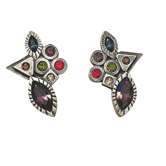 Patricia Locke Multi-Color Crystal Cluster Post Earrings - Picture 1 of 3